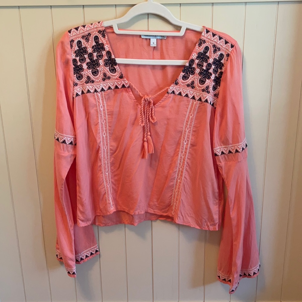 Abercrombie light pink boho blouse with bell sleeves